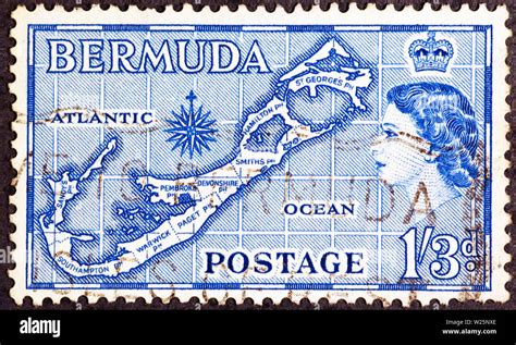 Map Of Bermuda On Old Postage Stamp Stock Photo Alamy