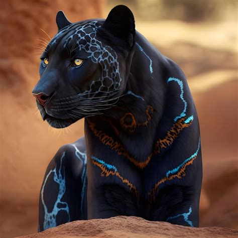 Premium Ai Image A Black Jaguar Is Sitting On A Rock With The Word