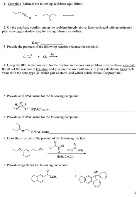 Solved Complete Balance The Following Acidbase Equilibrium 12 On