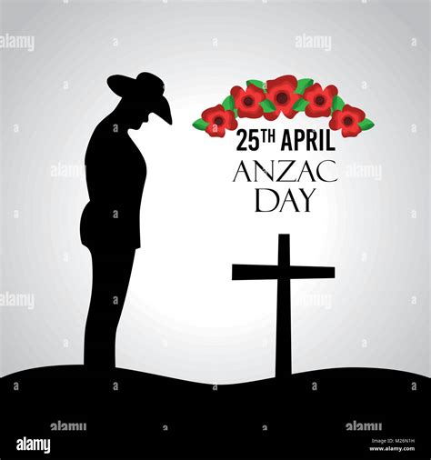 anzac day celebration greeting card silhouette soldier cross Stock ...