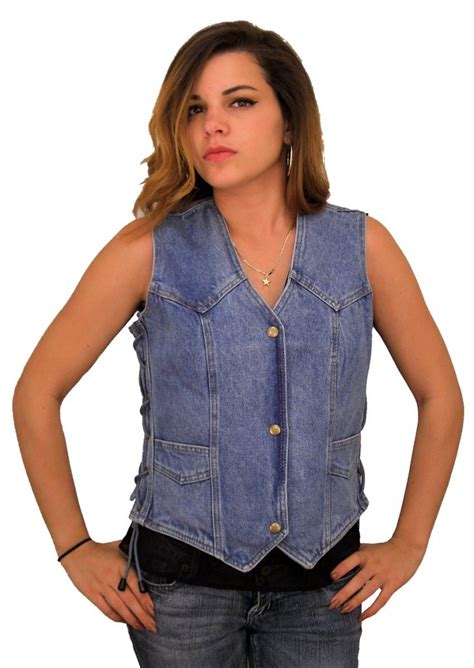 Womens Conceal Carry Blue Denim Vest W Side Laces Wlsdv1 Leather Supreme