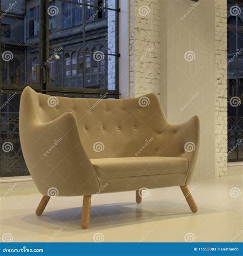 Modern Round Velvet Sofa In Loft Stock Illustration Illustration Of