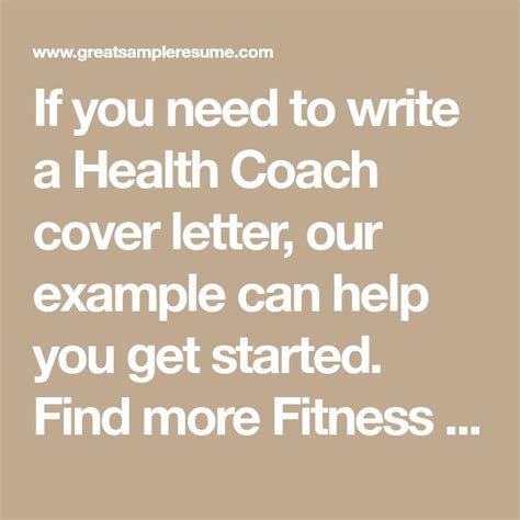 If You Need To Write A Health Coach Cover Letter Our Example Can Help