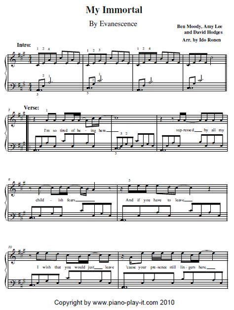 Evanescence My Immortal Piano Tab | Sheet music, Evanescence, Piano