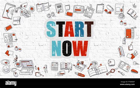 Start Now Concept Multicolor On White Brickwall Stock Photo Alamy