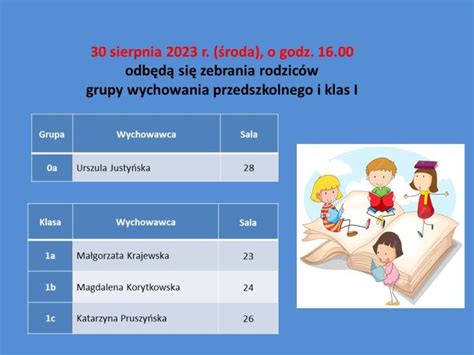 Zaproszenie na zebrania informacyjno organizacyjne Szkoła Podstawowa