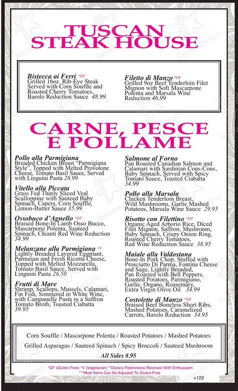 Menu at Carlucci Rosemont restaurant, Rosemont