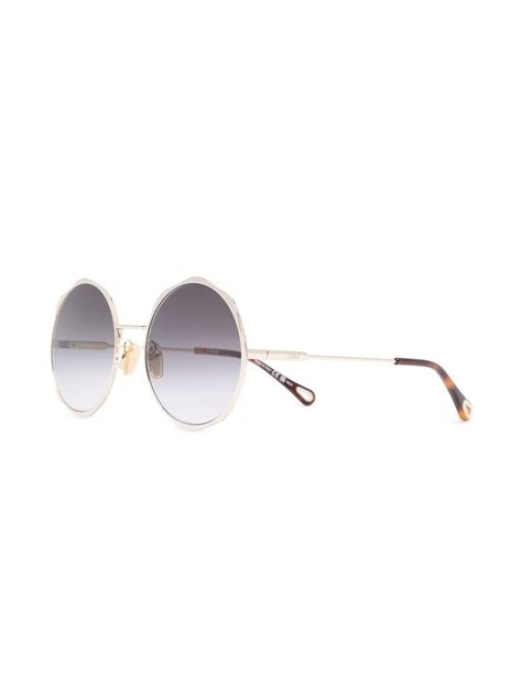 Chloé Eyewear Logo Engraved Round Frame Sunglasses Farfetch