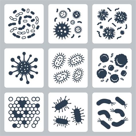 Bacteria Microbes And Viruses Icons Set Royalty Free Vector