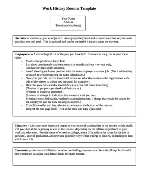 FREE 9+ Sample Work History Templates in PDF | MS Word