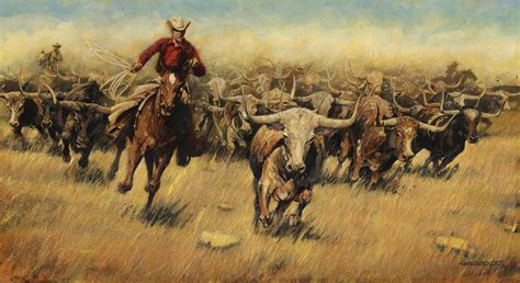 Longhorn Stampede Painting By Don Langeneckert Fine Art America