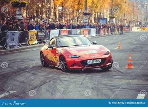 Automobile Slalom and Drift Competitions in the City Center, Car on the ...