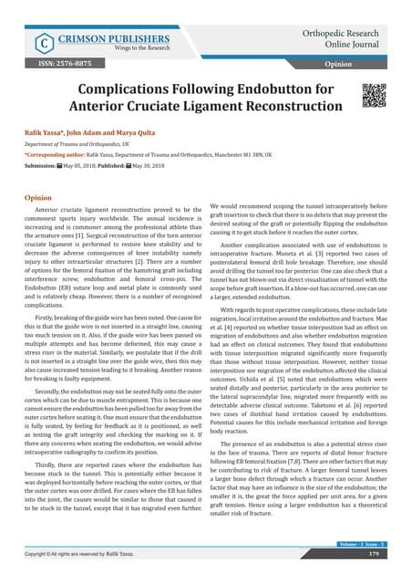 Complications Following Endobutton for Anterior Cruciate Ligament ...