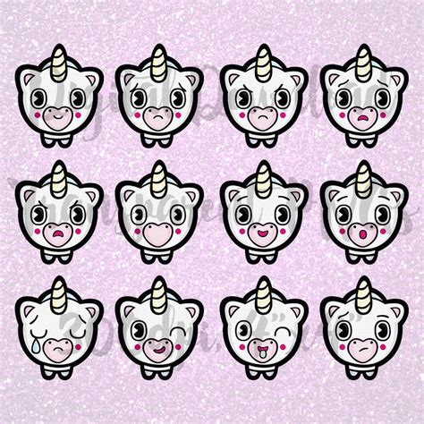 Unicorn Clipart Emojis Kawaii Unicorn Instant Download Set Etsy