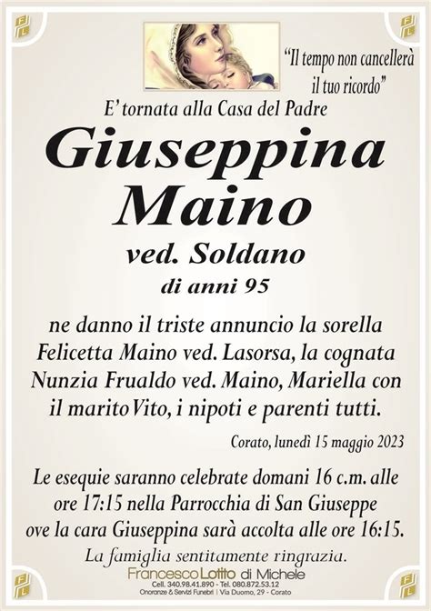 Giuseppina Maino Ved Soldano Corato Necrologi Web