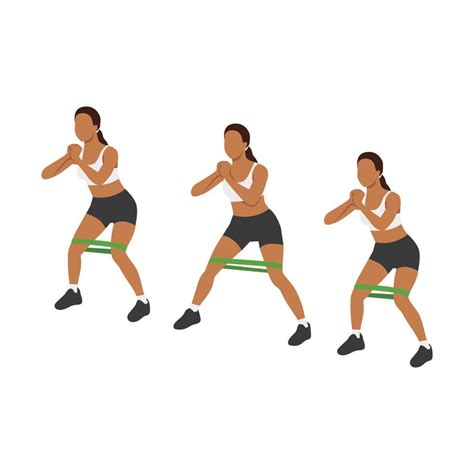 Woman doing lateral band walk exercise. Flat vector illustration isolated on white background ...