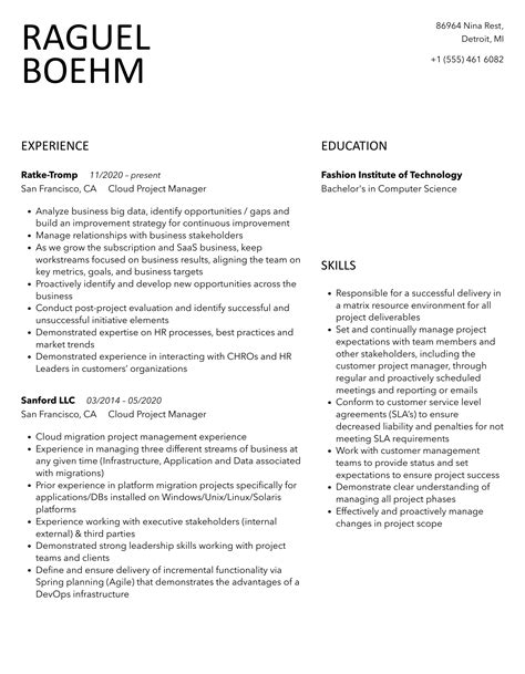 Cloud Project Manager Resume Samples Velvet Jobs