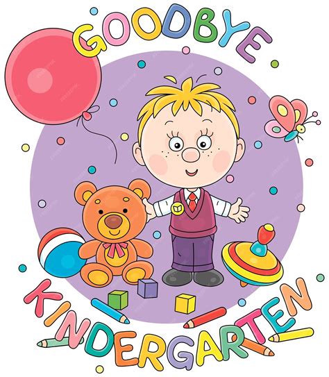 Premium Vector | Goodbye kindergarten card with a happy little boy