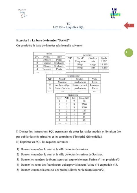 Exercices Base De Données Sql Pdf