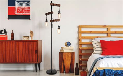 Rayofly Industrial Dimmable Floor Lamps Farmhouse 3 Lights Wooden