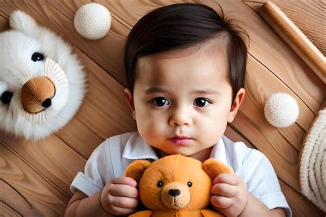 Premium Photo A Baby Is Holding A Teddy Bear And The Teddy Bear Is