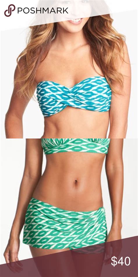 Robin Piccone Bandeau Bikini And Skirt Both Top And Bottom Are Teal And