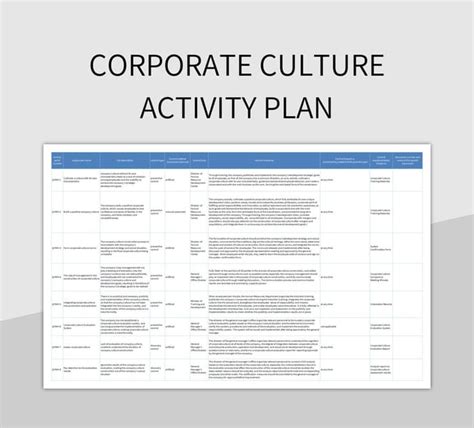 Corporate Culture Activity Plan Excel Template And Google Sheets File