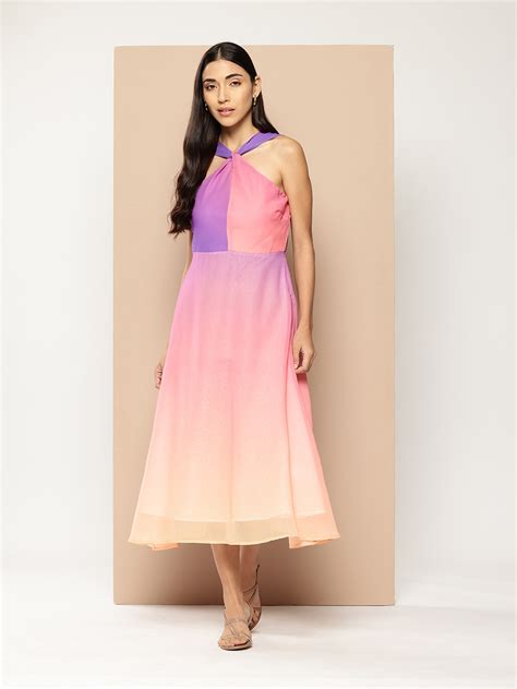 Buy Chemistry Ombre Print Halter Neck Fit And Flare Midi Dress Dresses