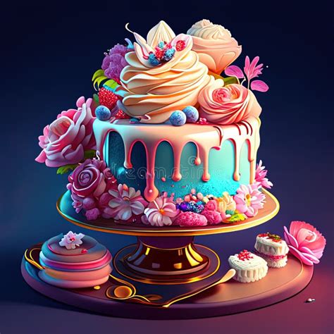 Birthday Cake With Cute Little Mouse On Top 3d Illustration Ai Generated Dessert Ai Stock