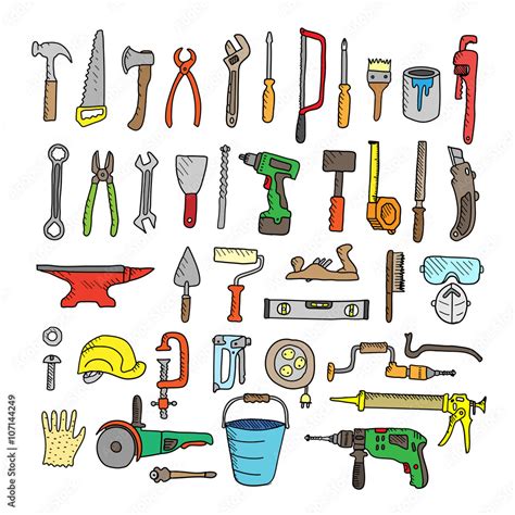 Construction Tool Collection Vector Silhouette Doodles Isolated Stock Vector Adobe Stock