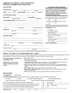 Fillable Online Ssw Umich Msw Application Form For Bulletin Fax Email