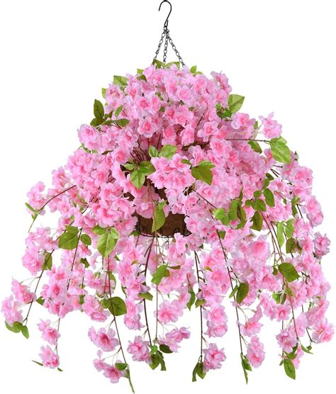 Homsunny Artificial Flowers Hanging Basket 4pcs Blossom Silk Vine Flowers For