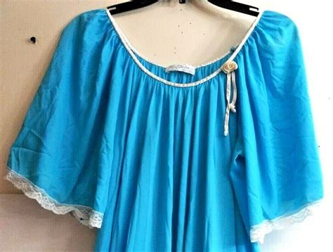 Miss Elaine Vtg Silky Light Blue Lace Trim Nylon Nig… Gem