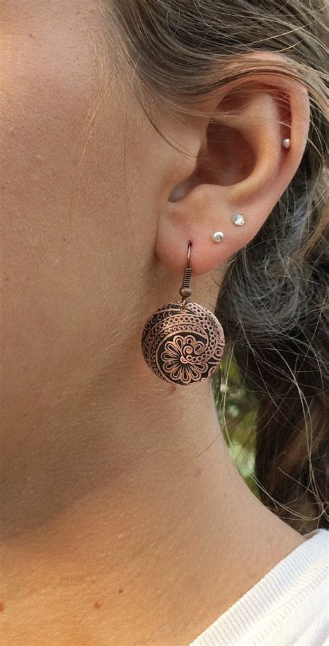 Etched Copper Earrings Copper Jewelry Th Anniversary Gift Etsy