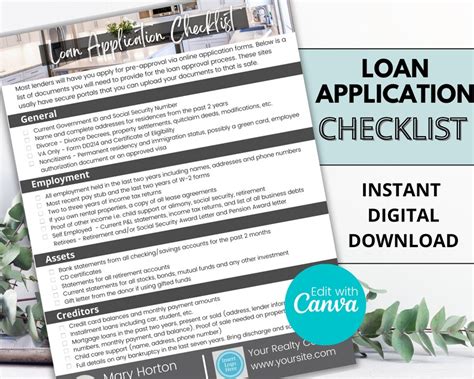 Loan Application Checklist Preapproval Checklist Loan Etsy