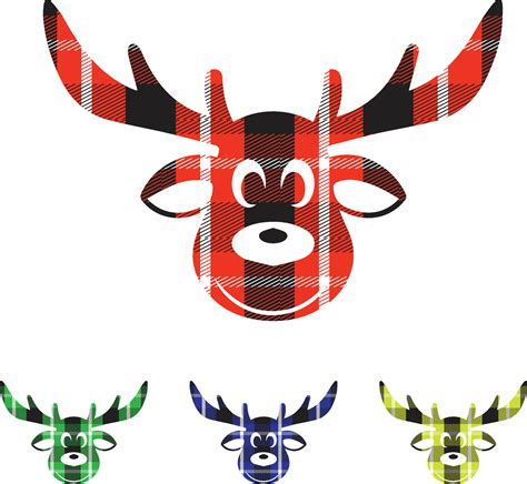 Reindeer Head Christmas Buffalo Plaid Background Vector Art At