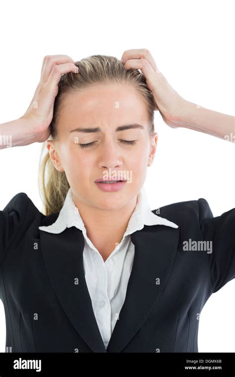 Portrait Of Desperate Blonde Businesswoman Stock Photo Alamy