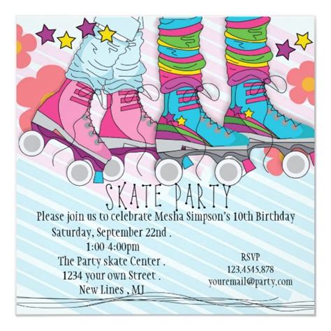 Fun Girls Roller Skating Birthday Party Invitation