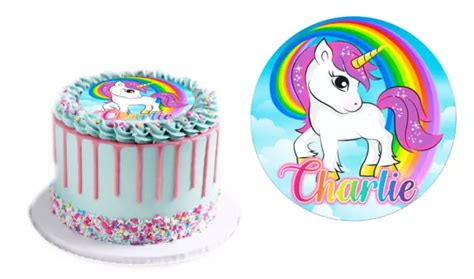 Rainbow Unicorn Edible Image Cake Topper 7 Inch Personalised Pre Cut