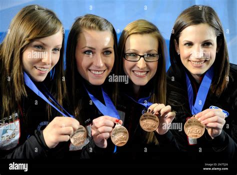 From Left Canada S Skip Rachel Homan Emma Miskew Alison Kreviazuk And Lisa Weagle Pose With