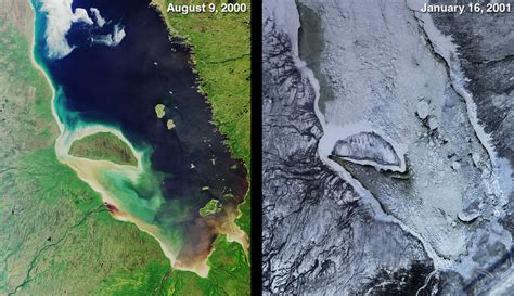 Satellite Image Photo Of Green Summer And Icy Winter In James Bay