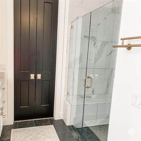 Light Grey Vertical Tile Shower With Glass Doors Soul Lane