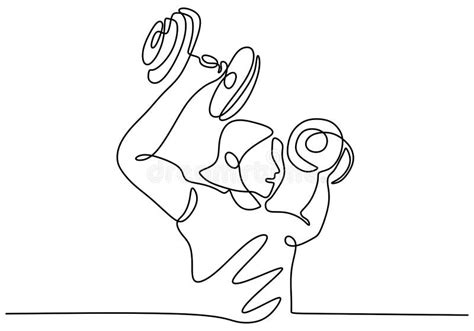 Woman Lifting Weights Continuous One Line Drawing Gym Training