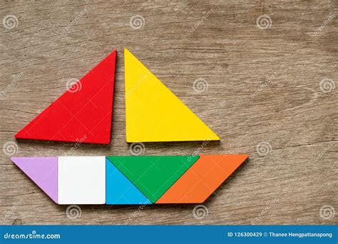 Colorful Tangram Puzzle In Sailing Boat Shape Stock Image Image Of