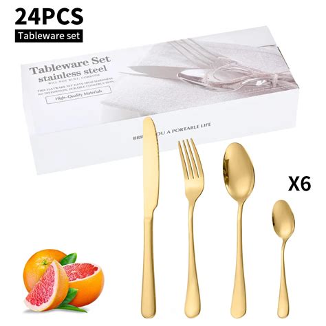 Luxury Wedding Silverware Spoon And Fork Golden Flatware Pcs