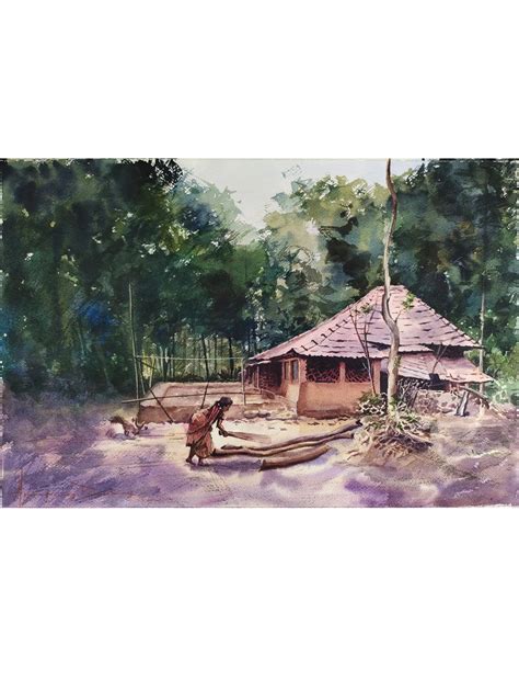 Village | Watercolor Painting by Anupam Pathak | Exotic India Art