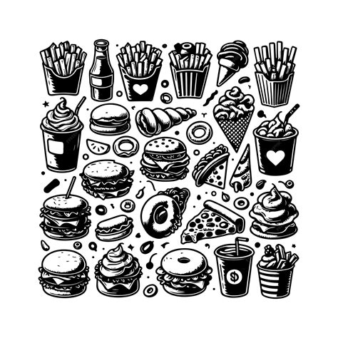 Premium Vector Fast Food Doodle Set Isolated Silhouette Vector