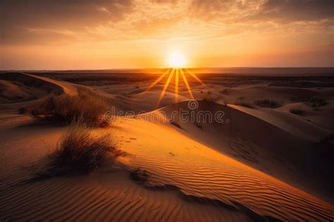 Sand Dunes With Sunrise Or Sunset Creating Beautiful Contrast Of