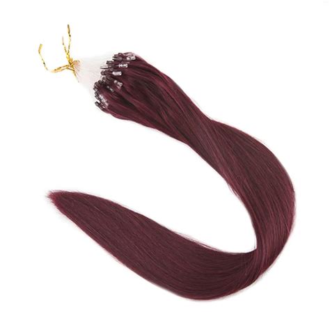 Full Shine Micro Beads Loop Ring Hair Extensions Wine Red Remy Human Hair Extensions Real Hair ...