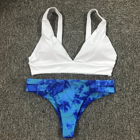 Bekoshine Solid Bikini Set Blue Swimwear White Swimsuit Women Free